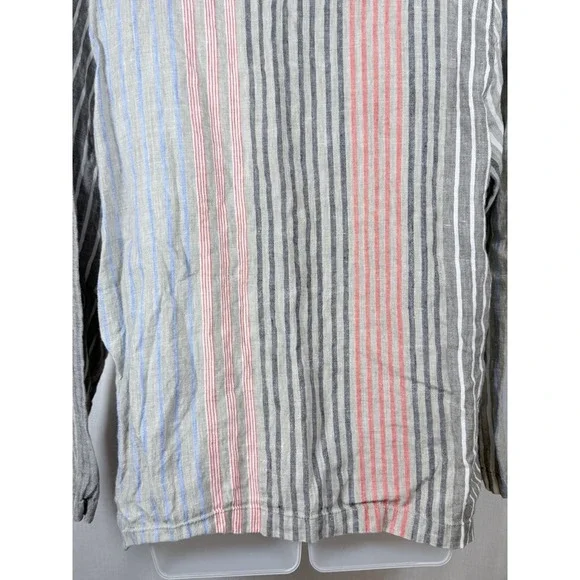 FLAX Linen Stripe Top L Made in Lithuania Blue Red Oversized Boxy Coastal Boho - Picture 10 of 11